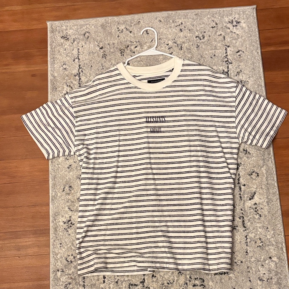 All Saints White and Black Striped Tee